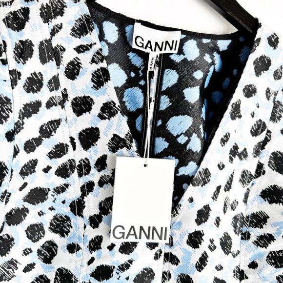 NWT Ganni Crispy Jacquard V-Neck Blouse - Picture 6 of 8